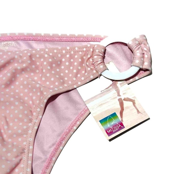 Melissa Swim Bikini Bottoms Light Pink White Polka Dots O-Ring Hips Size Medium - Picture 3 of 9